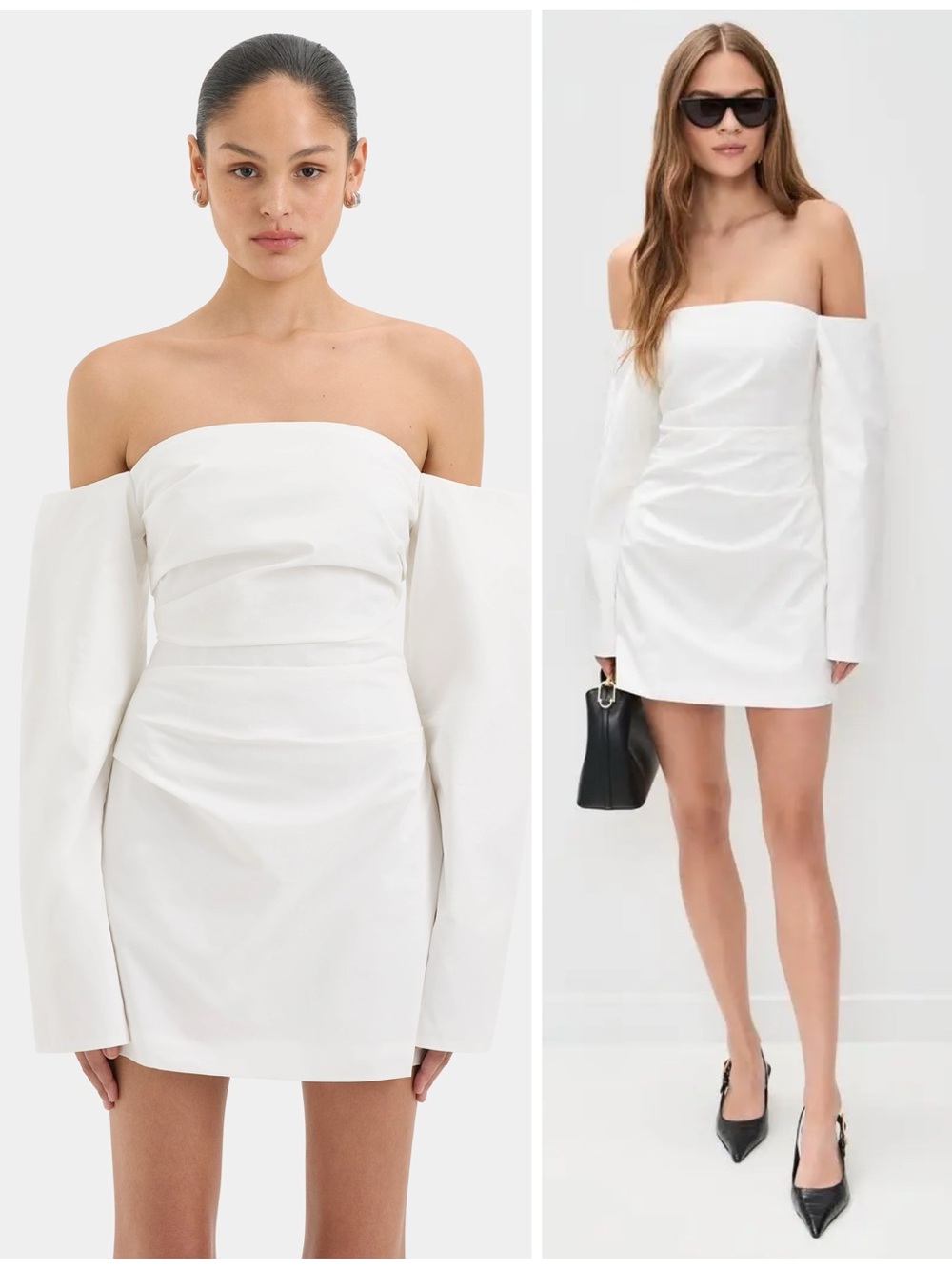 NWT SIR Martina Sleeved Off The Shoulder Cotton Poplin Mini Short Dress White 2